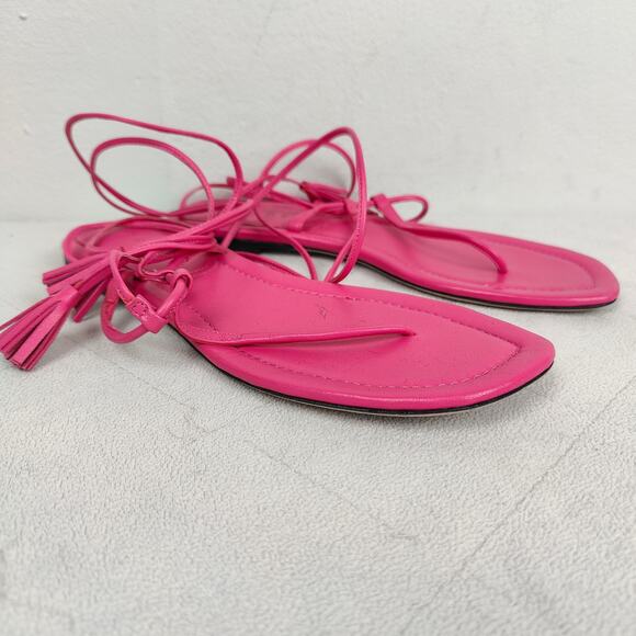 Rhode‎ Santana Sandals Womens 40 10 Dark Pink Leather Strappy Lace Up Flats - Picture 1 of 7